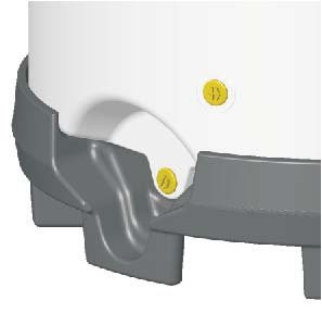 Rajz a Speidel lélegző tartály két leeresztési pontjának elhelyezkedéséről