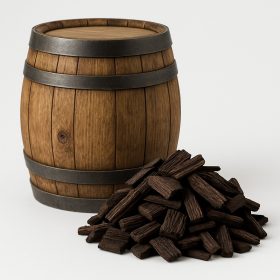 Fa söröshordóból készült erősen égetett fachips közelről