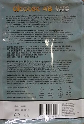 Fajélesztő Alcotec 48 turbó élesztő hátsó oldala