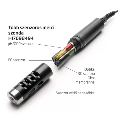 Többparaméteres vízminőségmérő Bluetooth kapcsolattal – Hanna HI98494 EC, TDS, DO, pH, ORP, fajlagos ellenállás, sótartalom, tengervíz-fajsúly, légköri nyomás, hőmérséklet