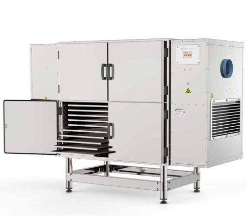 B.Master Base ipari aszalógép – professzionális élelmiszer szárító 14 m² felülettel, WiFi vezérléssel, nyitott ajtókkal