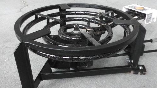 Beltéri, három körös gázégő kovácsoltvas állvánnyal max. 500 literes lepárlóhoz – ipari kivitel magasság álltási lehetőséggel